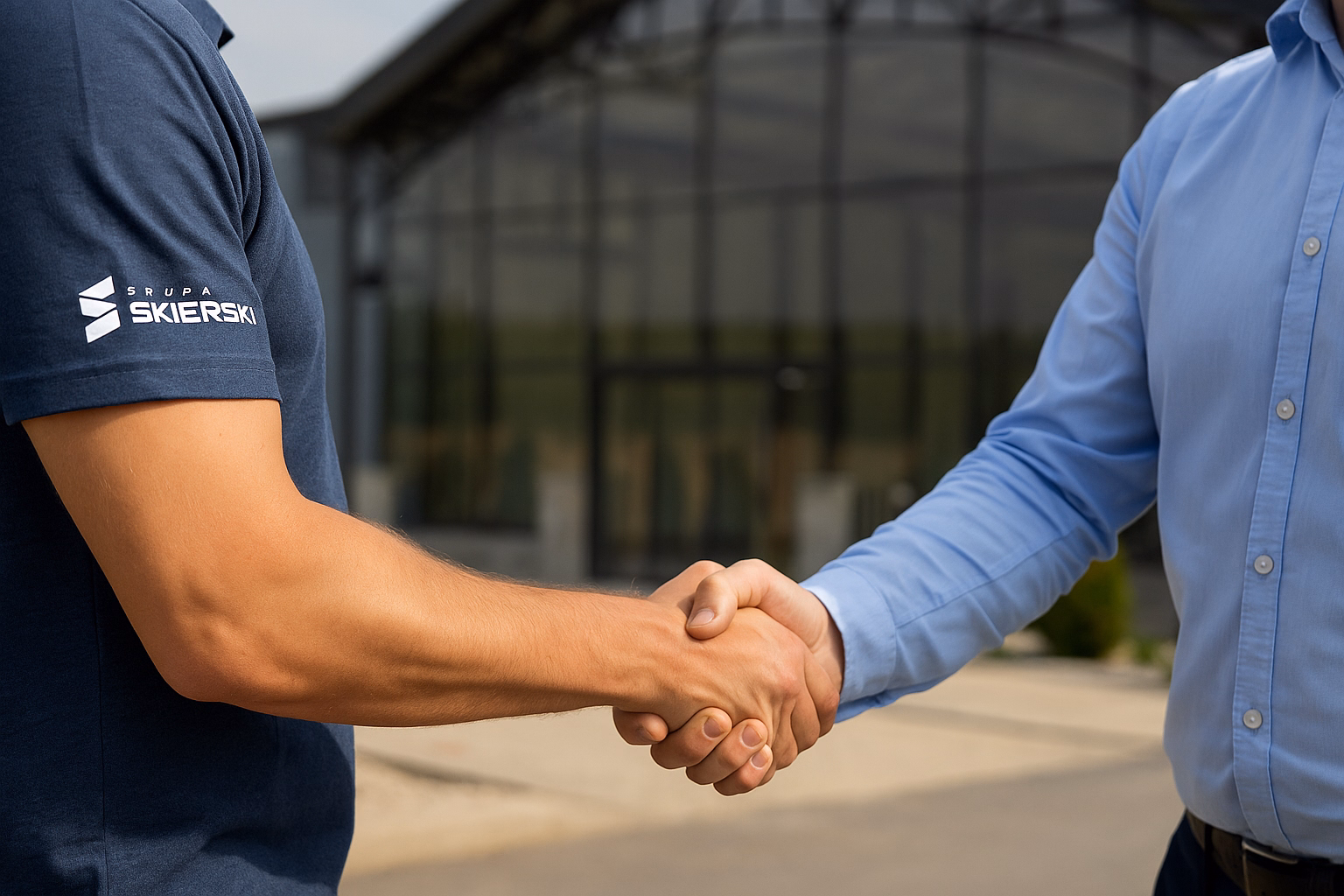 Symboliczny uścisk dłoni przy odbiorze zakończonej budowy.