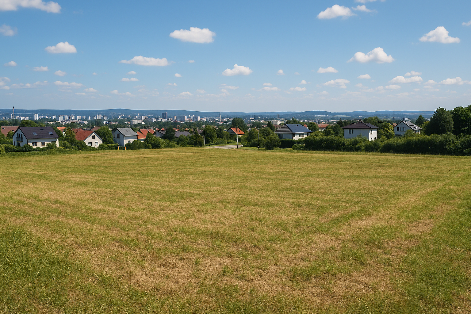 Teren inwestycyjny przeznaczony pod budowę centrum ogrodniczego na obrzeżach miasta.