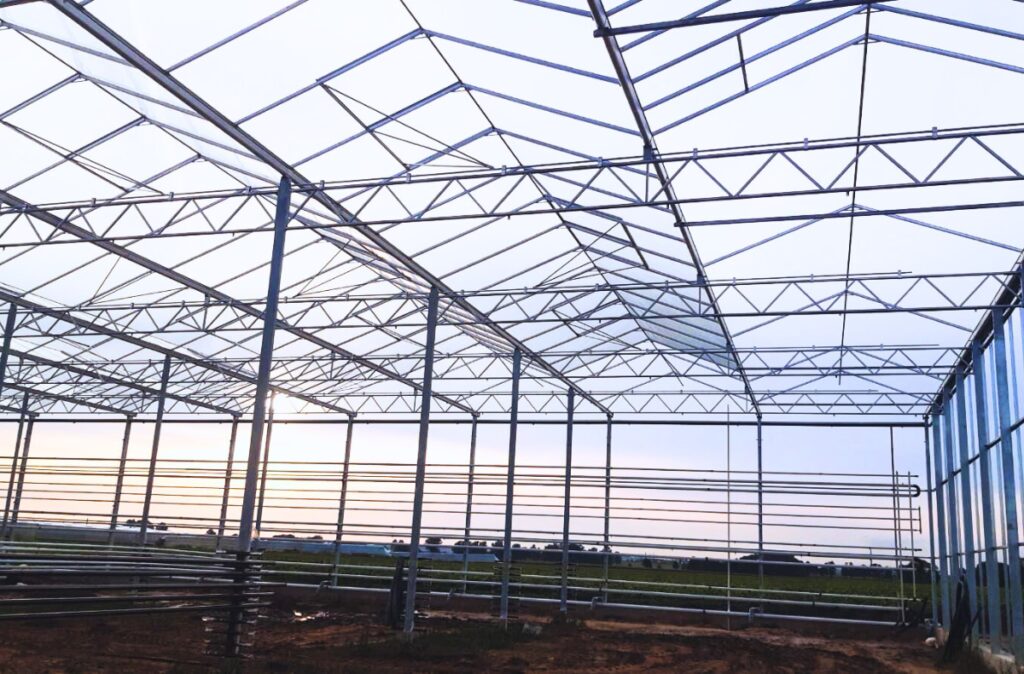 kratownice stalowe i układ nośny przygotowany pod przeszklenie.