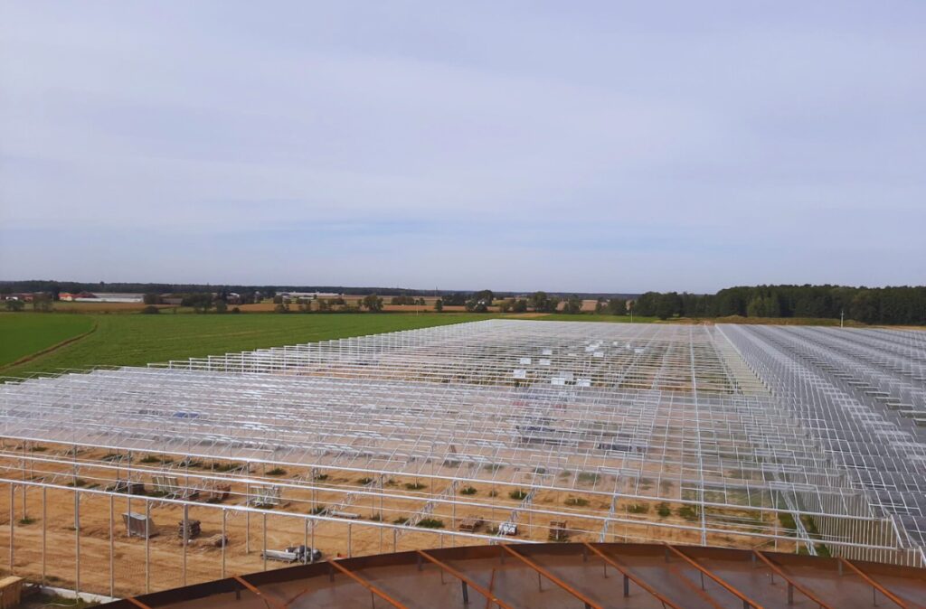 stalowy szkielet dachu przygotowany pod montaż przeszklenia.