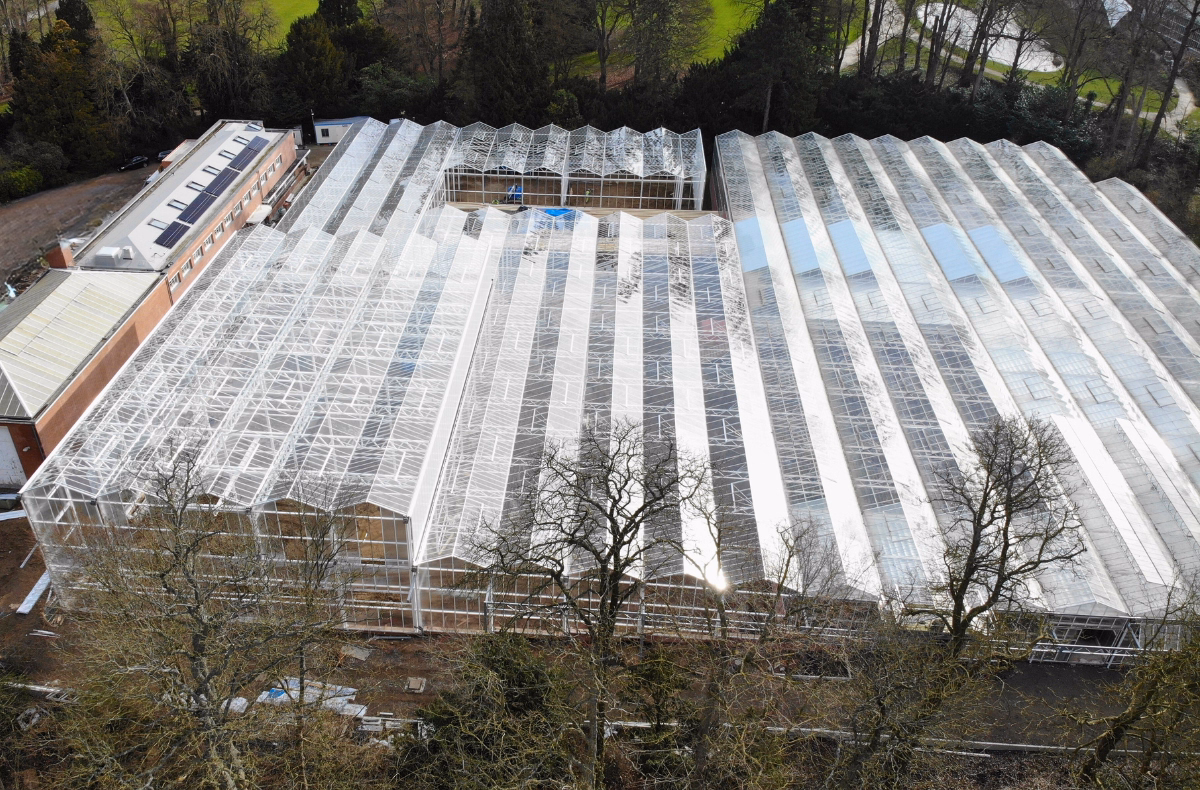 Widok z góry na zrealizowany centrum ogrodniczego w Meise.